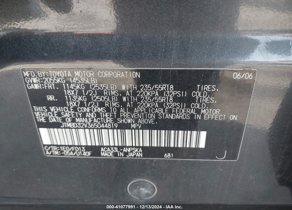 2006 TOYOTA RAV4 SPORT VIN: JTMBD32V365044819