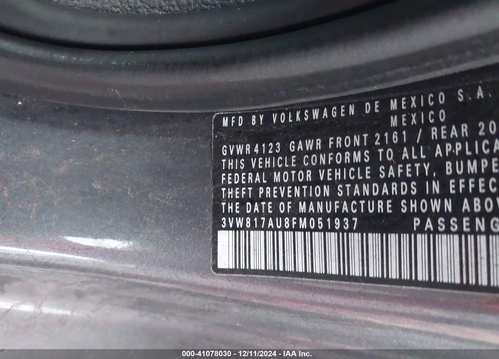 2015 VOLKSWAGEN GOLF TSI S 2-DOOR VIN: 3VW817AU8FM051937