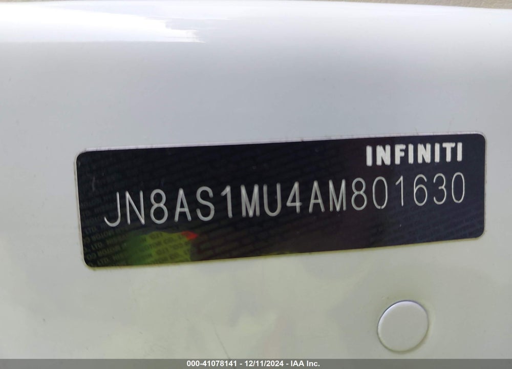 2010 INFINITI FX35 VIN: JN8AS1MU4AM801630
