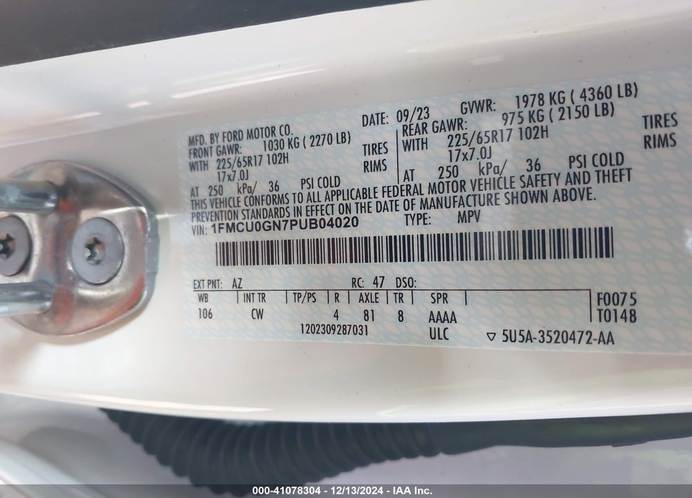 2023 FORD ESCAPE ACTIVE VIN: 1FMCU0GN7PUB04020