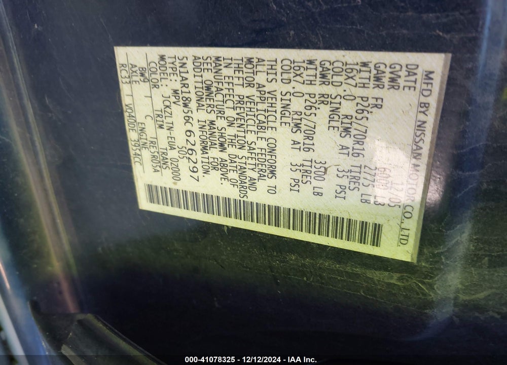 2006 NISSAN PATHFINDER SE VIN: 5N1AR18W56C626297