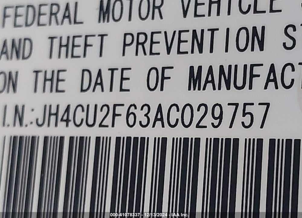 2010 ACURA TSX VIN: JH4CU2F63AC029757