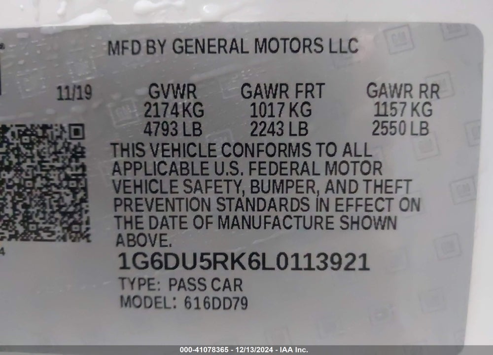 2020 CADILLAC CT5 SPORT VIN: 1G6DU5RK6L0113921