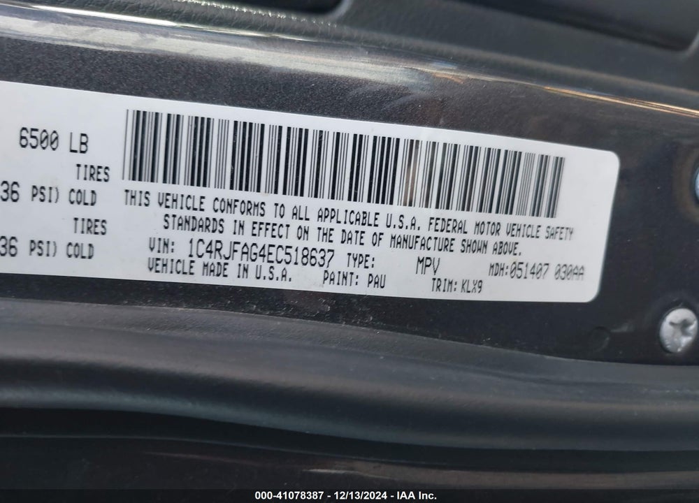 2014 JEEP GRAND CHEROKEE ALTITUDE VIN: 1C4RJFAG4EC518637