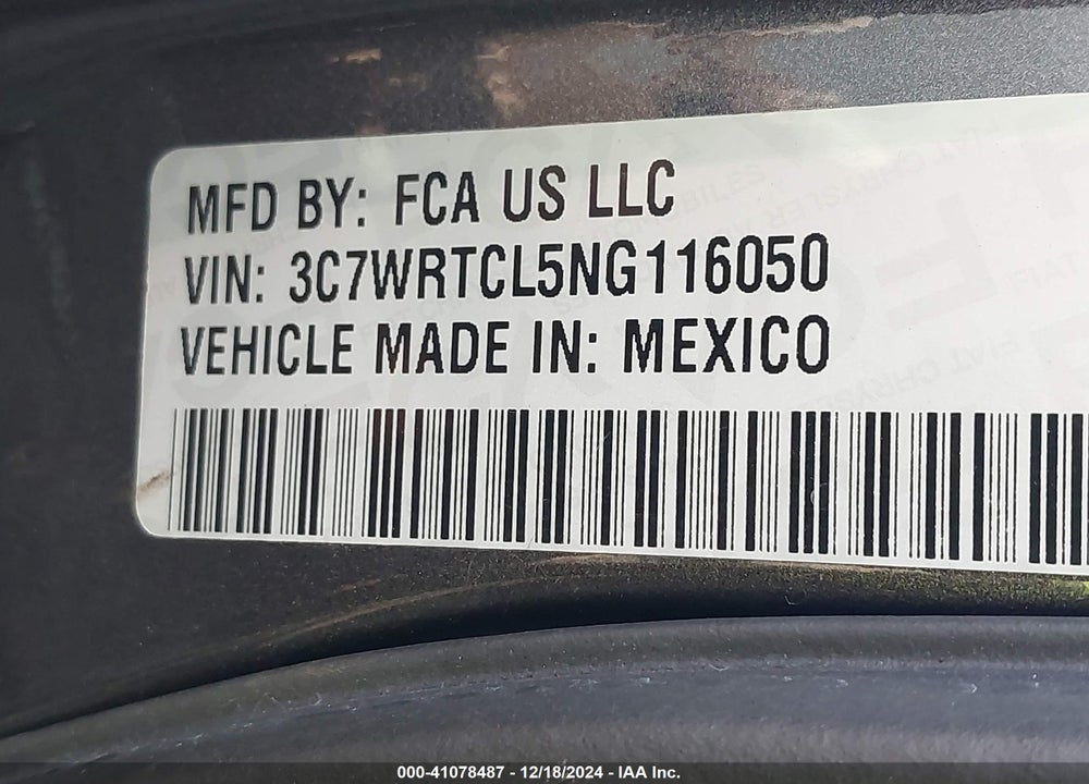 2022 RAM 3500 CHASSIS TRADESMAN/SLT/LAIE/LIMITED VIN: 3C7WRTCL5NG116050