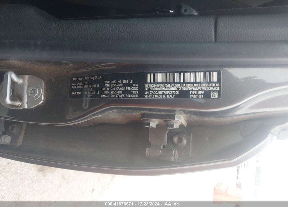 2016 JEEP RENEGADE VIN: ZACCJBBT7GPC87306
