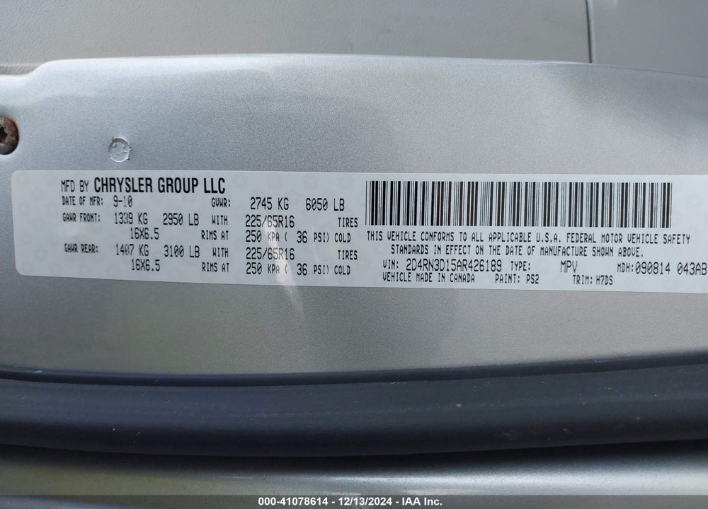2010 DODGE GRAND CARAVAN HERO VIN: 2D4RN3D15AR426189