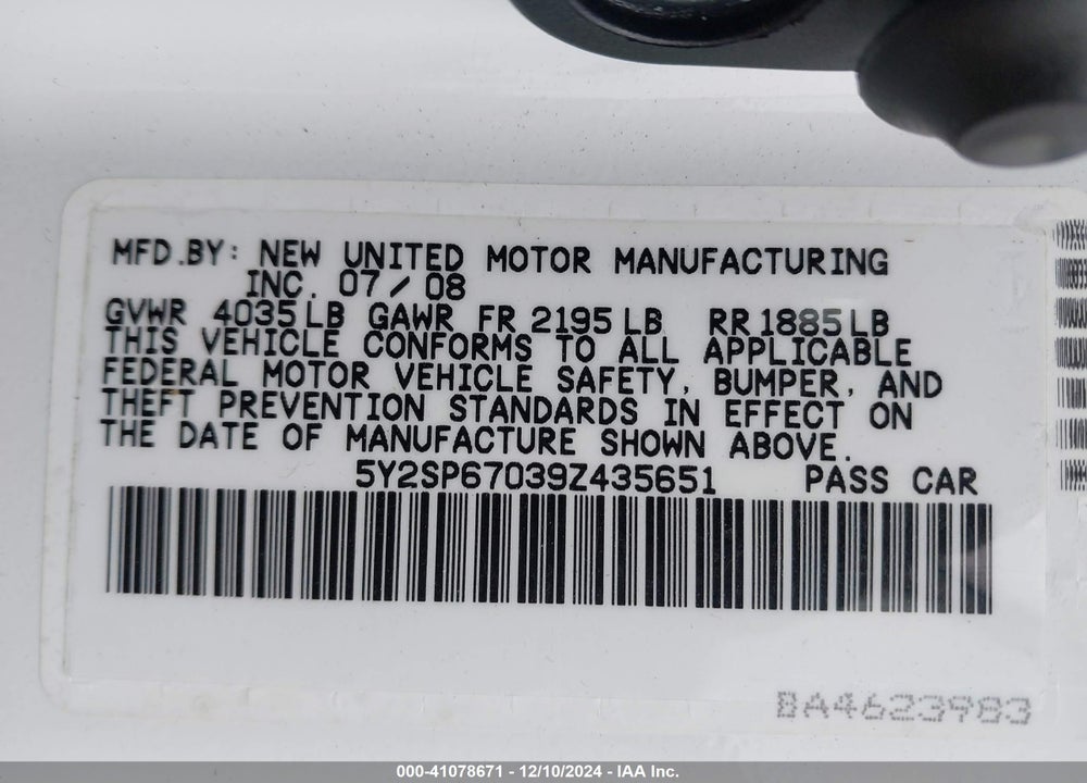 2009 PONTIAC VIBE VIN: 5Y2SP67039Z435651
