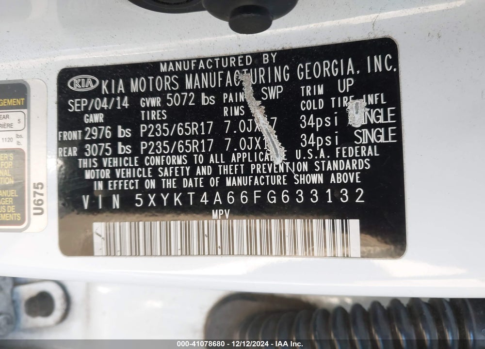 2015 KIA SORENTO LX VIN: 5XYKT4A66FG633132