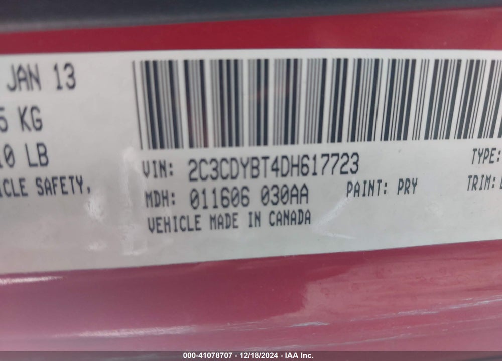 2013 DODGE CHALLENGER VIN: 2C3CDYBT4DH617723