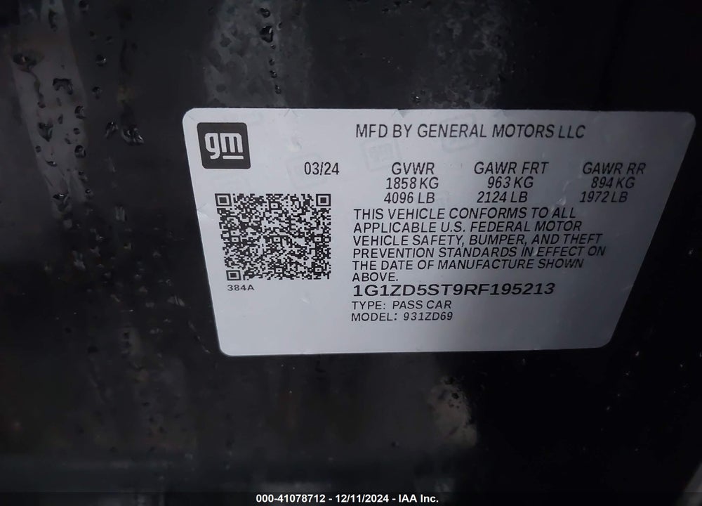 2024 CHEVROLET MALIBU VIN: 1G1ZD5ST9RF195213