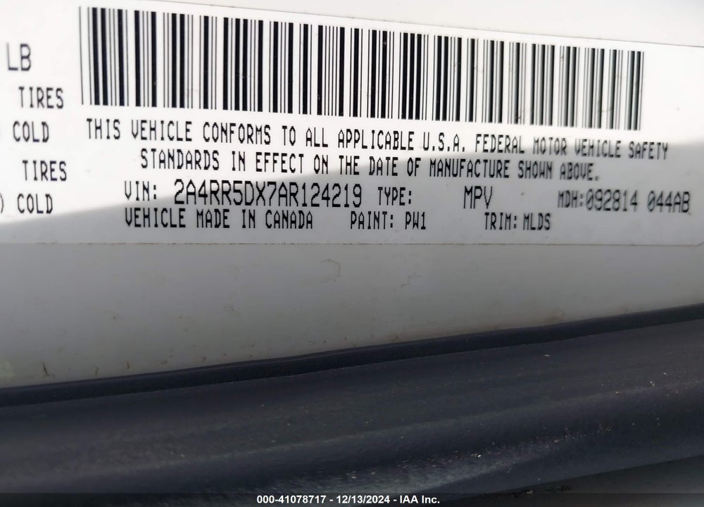 2010 CHRYSLER TOWN & COUNTRY TOURING VIN: 2A4RR5DX7AR124219