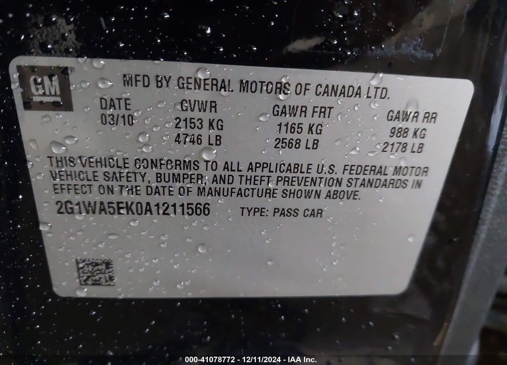 2010 CHEVROLET IMPALA LS VIN: 2G1WA5EK0A1211566