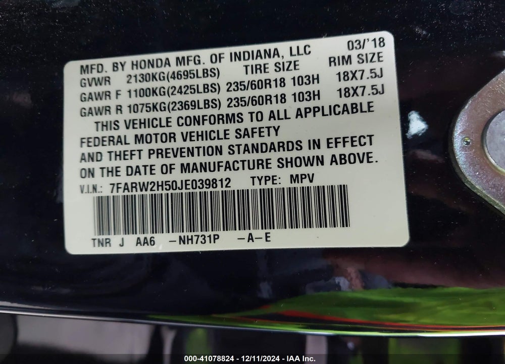 2018 HONDA CR-V EX VIN: 7FARW2H50JE039812