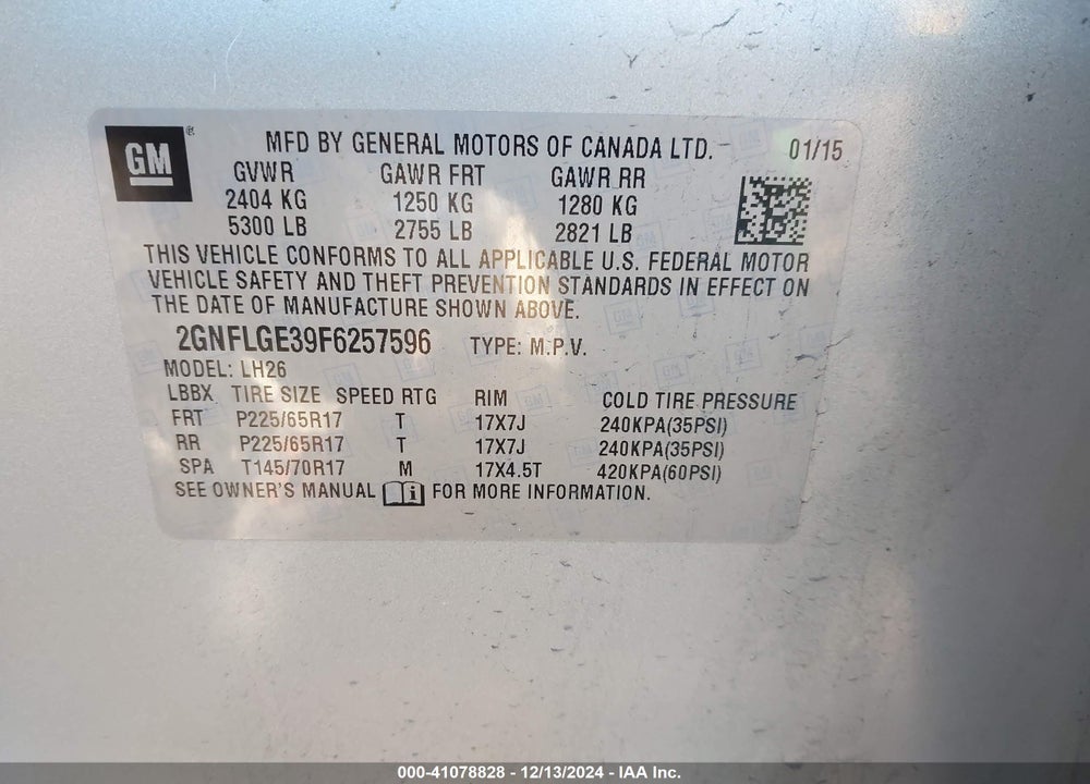 2015 CHEVROLET EQUINOX 2LT VIN: 2GNFLGE39F6257596