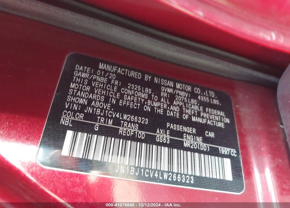 2020 NISSAN ROGUE SPORT VIN: JN1BJ1CV4LW266323