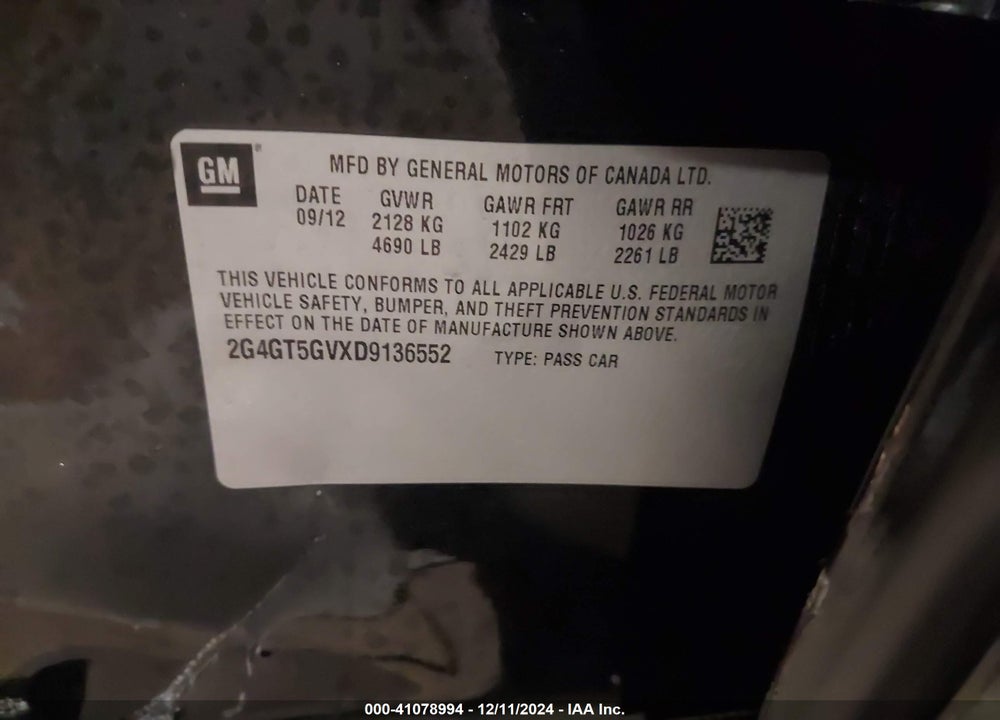 2013 BUICK REGAL TURBO PREMIUM 2 VIN: 2G4GT5GVXD9136552