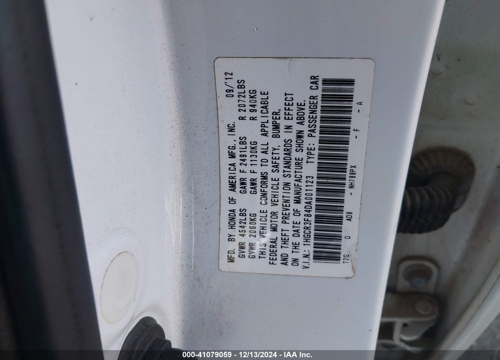 2013 HONDA ACCORD EX-L V-6 VIN: 1HGCR3F84DA001123