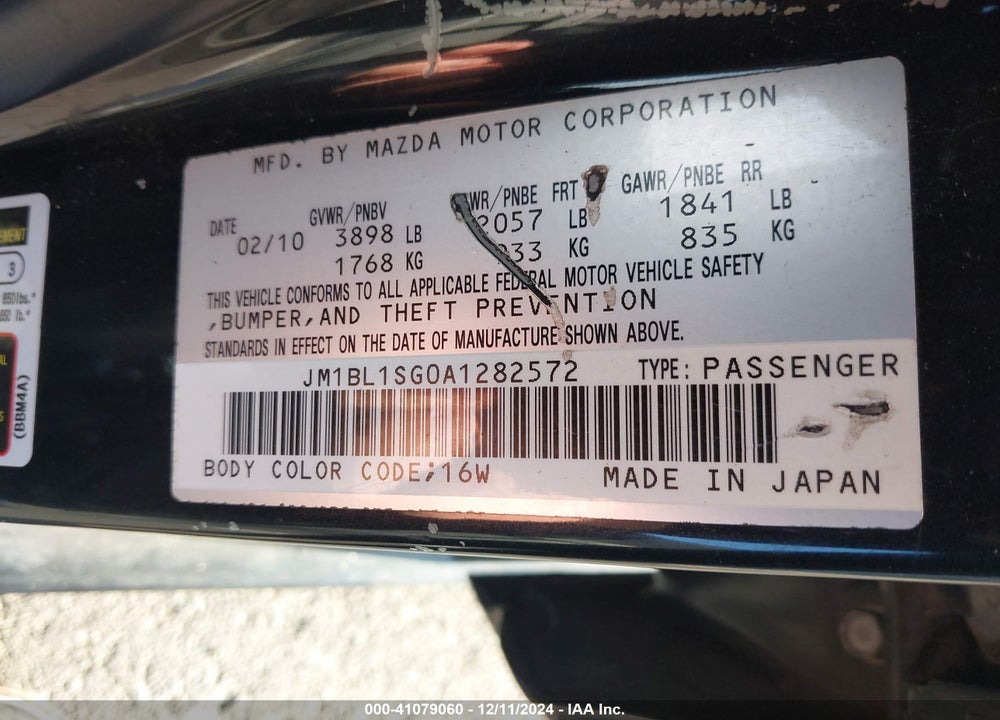2010 MAZDA MAZDA3 VIN: JM1BL1SG0A1282572