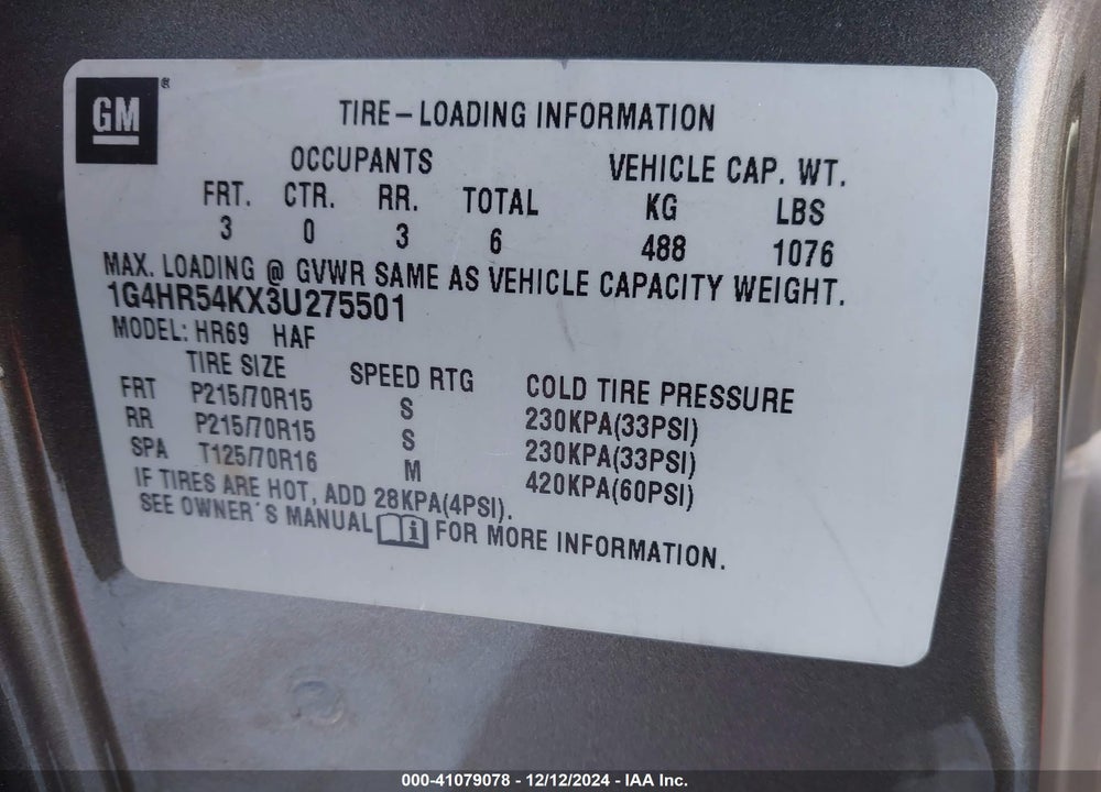 2003 BUICK LESABRE LIMITED VIN: 1G4HR54KX3U275501