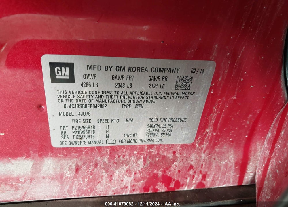 2015 BUICK ENCORE CONVENIENCE VIN: KL4CJBSB0FB042082