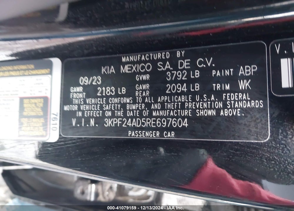 2024 KIA FORTE LXS VIN: 3KPF24AD5RE697604