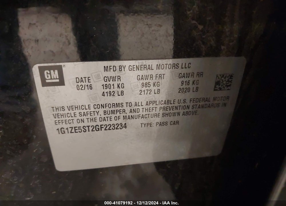 2016 CHEVROLET MALIBU 1LT VIN: 1G1ZE5ST2GF223234