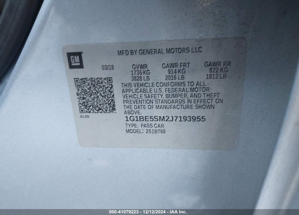 2018 CHEVROLET CRUZE VIN: 1G1BE5SM2J7193955