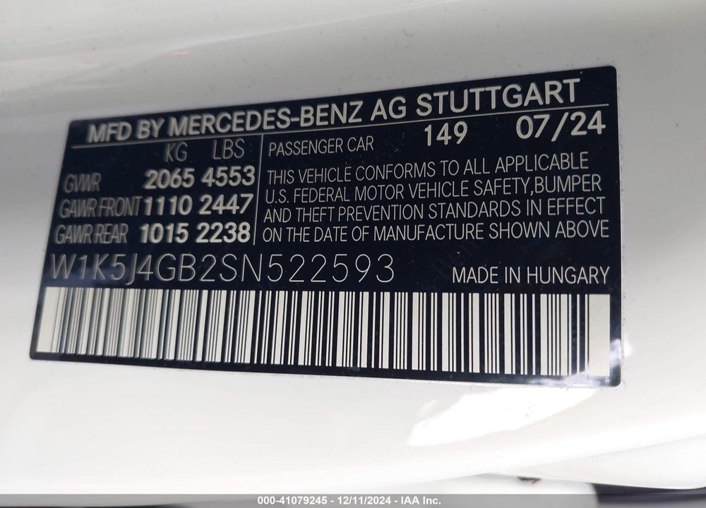 2025 MERCEDES-BENZ CLA 250 COUPE VIN: W1K5J4GB2SN522593