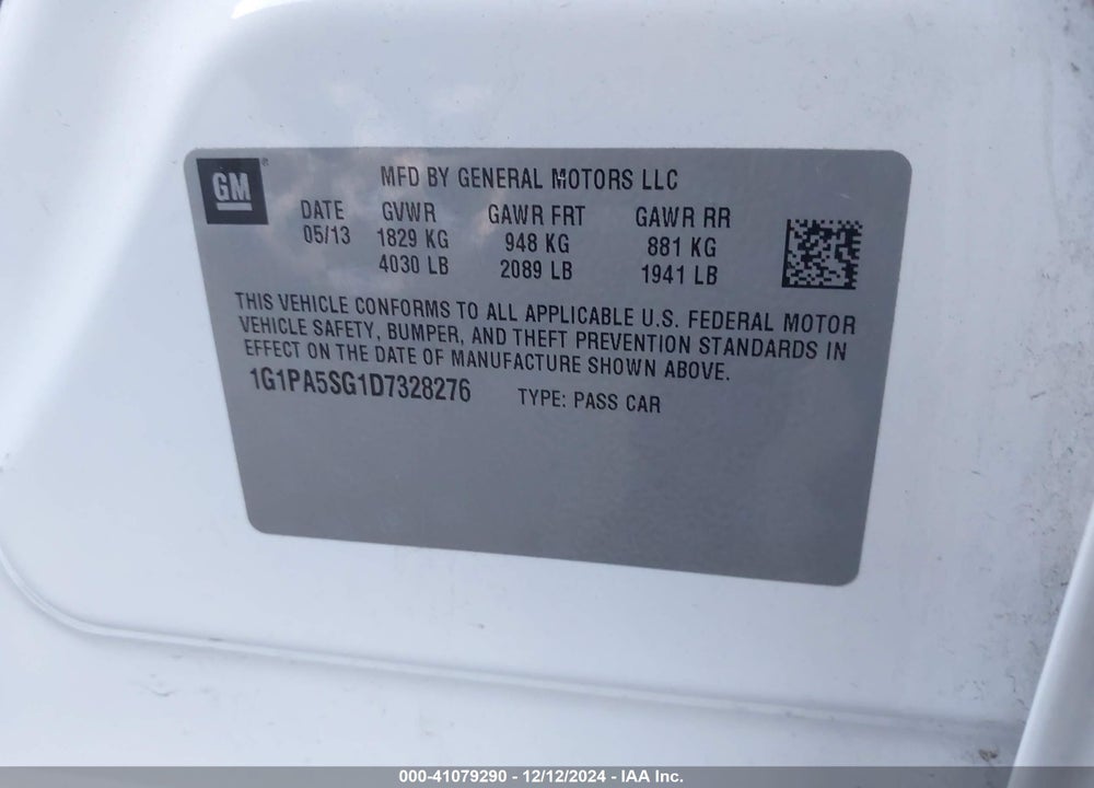 2013 CHEVROLET CRUZE LS AUTO VIN: 1G1PA5SG1D7328276