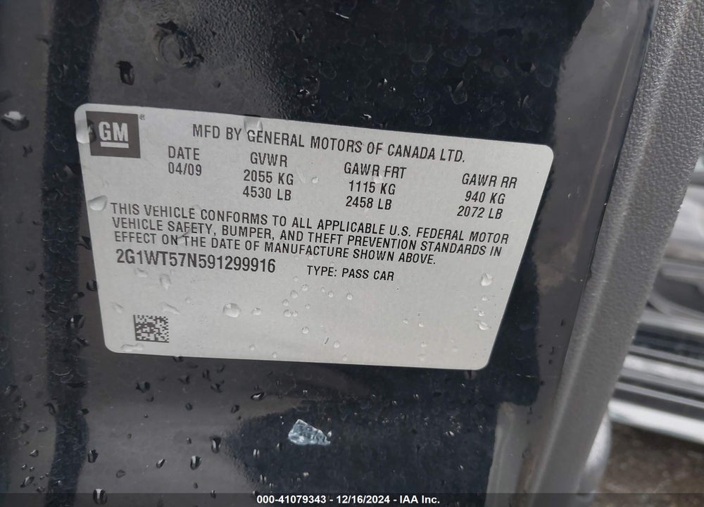 2009 CHEVROLET IMPALA LT VIN: 2G1WT57N591299916
