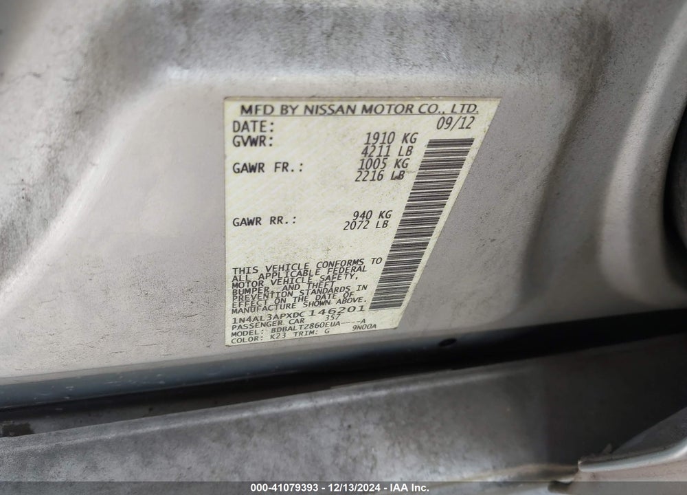 2013 NISSAN ALTIMA 2.5 SV VIN: 1N4AL3APXDC146201