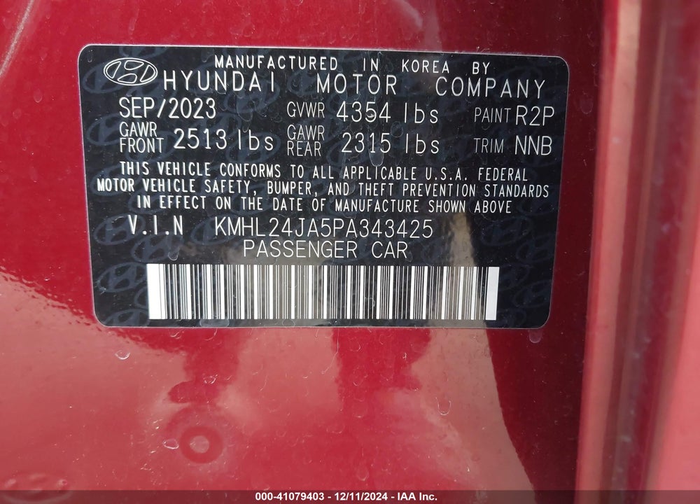 2023 HYUNDAI SONATA SE VIN: KMHL24JA5PA343425