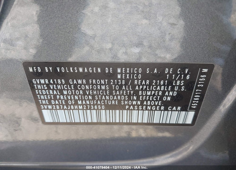 2017 VOLKSWAGEN JETTA VIN: 3VW2B7AJ8HM273650