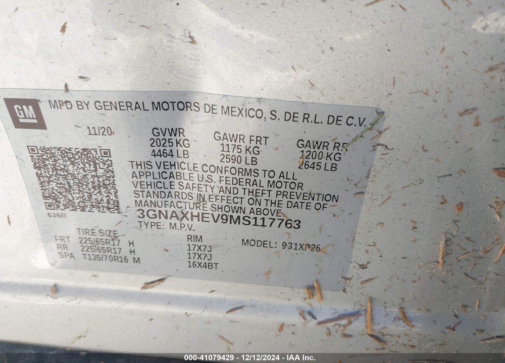 2021 CHEVROLET EQUINOX FWD LS VIN: 3GNAXHEV9MS117763