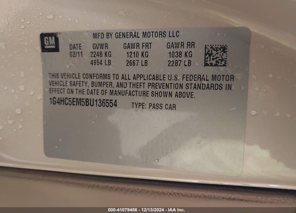 2011 BUICK LUCERNE CXL VIN: 1G4HC5EM5BU136554