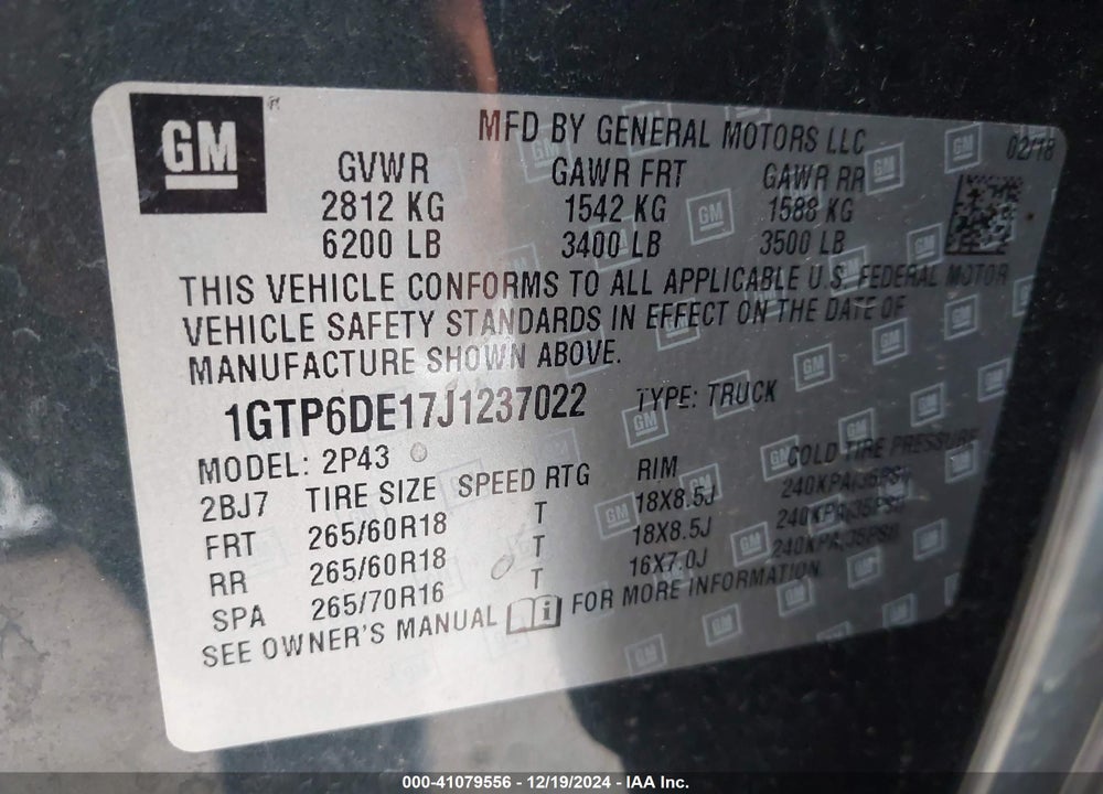 2018 GMC CANYON VIN: 1GTP6DE17J1237022