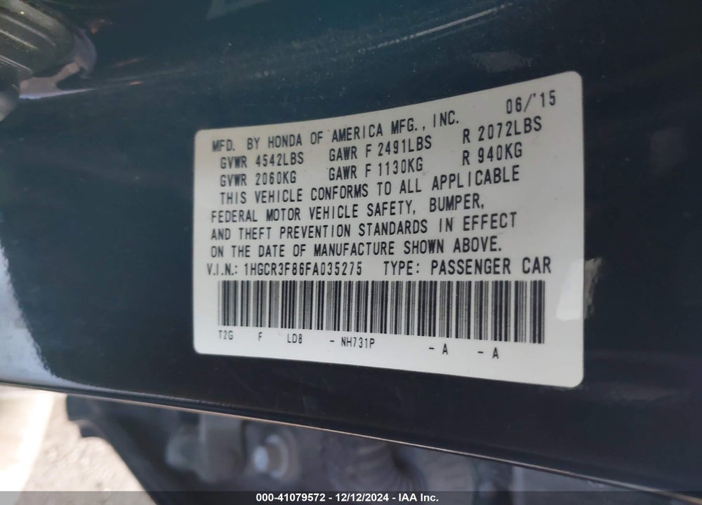 2015 HONDA ACCORD VIN: 1HGCR3F86FA035275