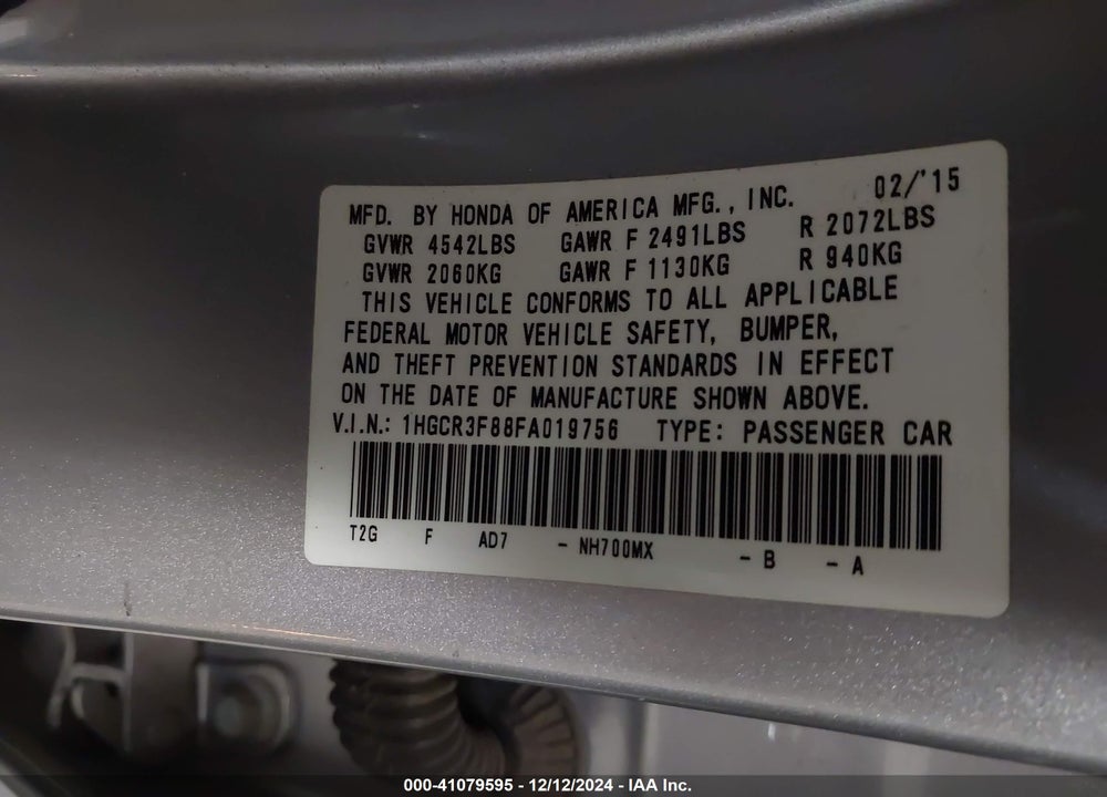 2015 HONDA ACCORD EX-L V-6 VIN: 1HGCR3F88FA019756