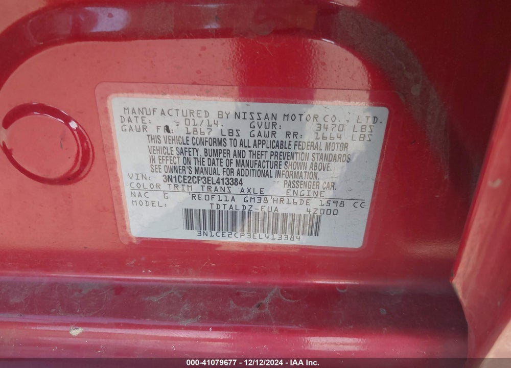 2014 NISSAN VERSA NOTE SV VIN: 3N1CE2CP3EL413384