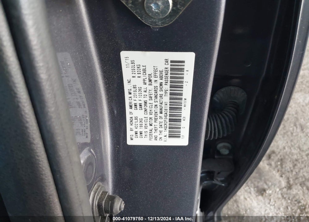 2016 HONDA ACCORD SPORT VIN: 1HGCR2F54GA081141