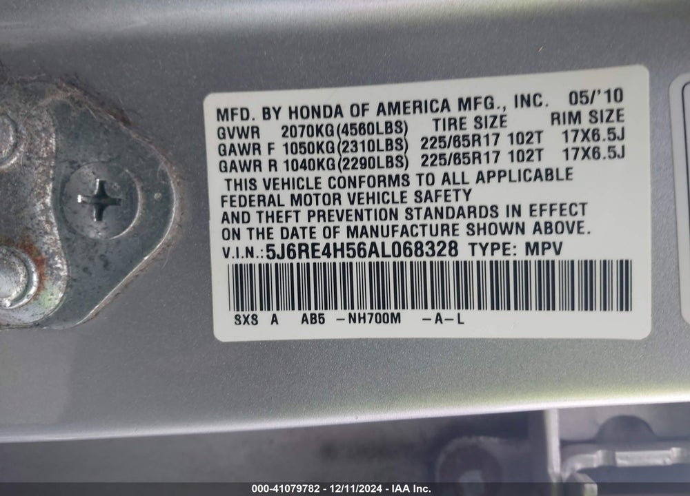 2010 HONDA CR-V EX VIN: 5J6RE4H56AL068328