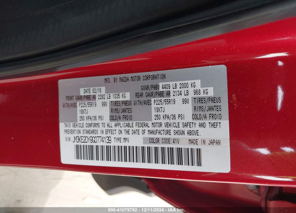 2016 MAZDA CX-5 GRAND TOURING VIN: JM3KE2DY9G0774139