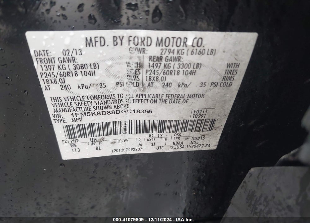 2013 FORD EXPLORER XLT VIN: 1FM5K8D88DGC18355