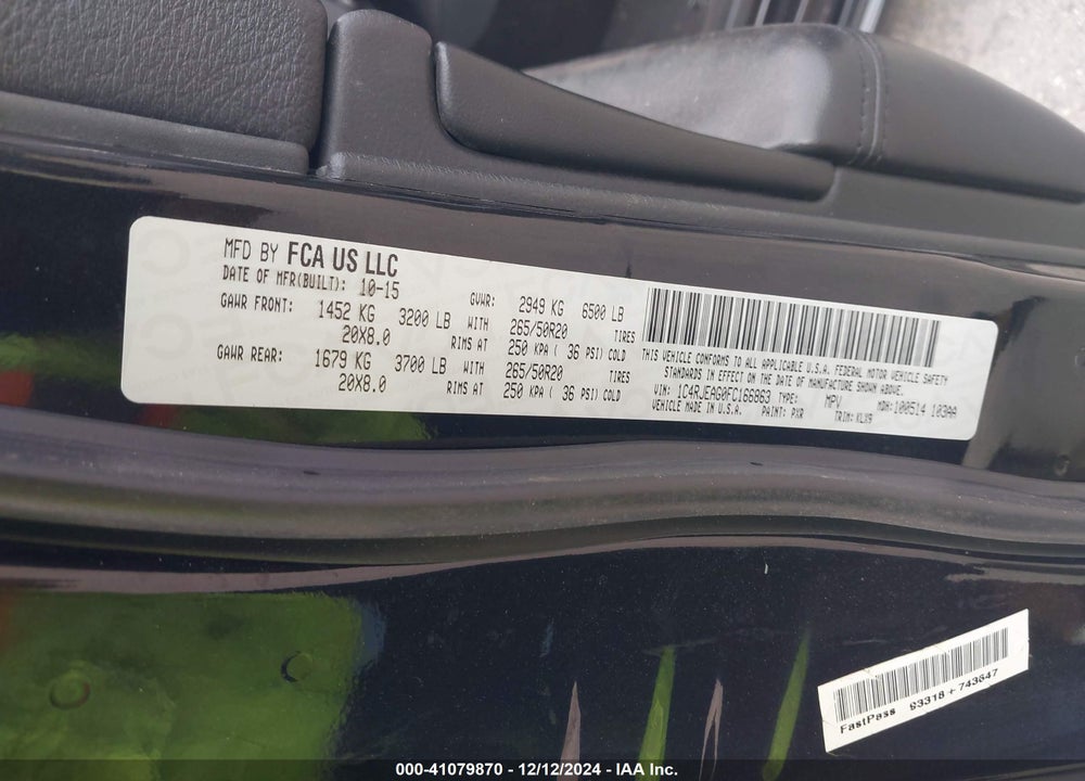 2015 JEEP GRAND CHEROKEE ALTITUDE VIN: 1C4RJEAG0FC166863