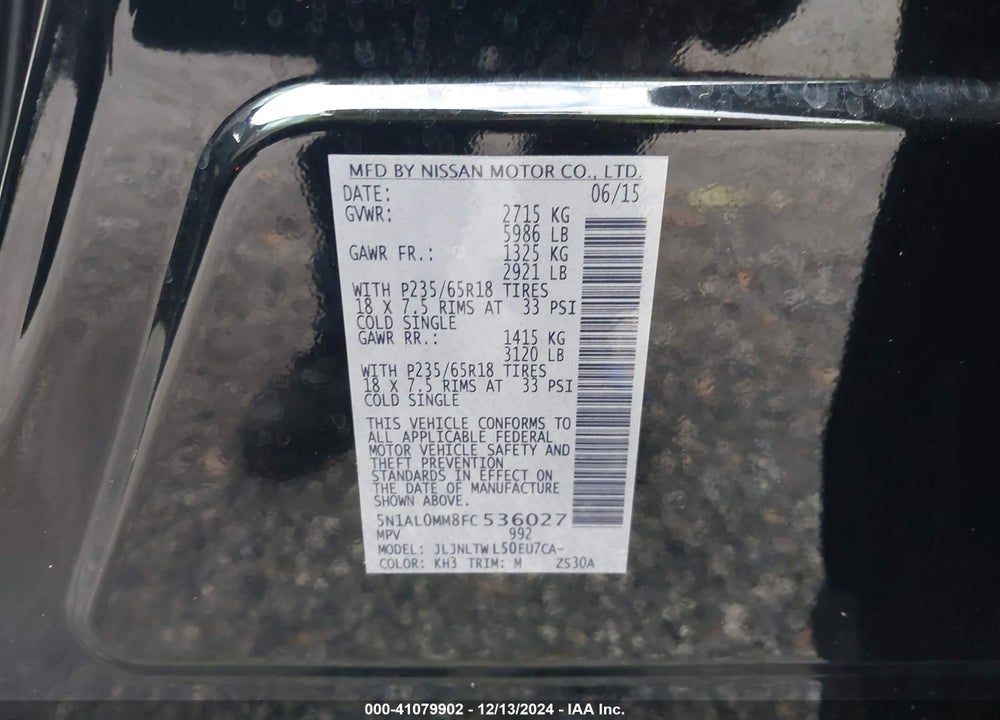 2015 INFINITI QX60 VIN: 5N1AL0MM8FC536027