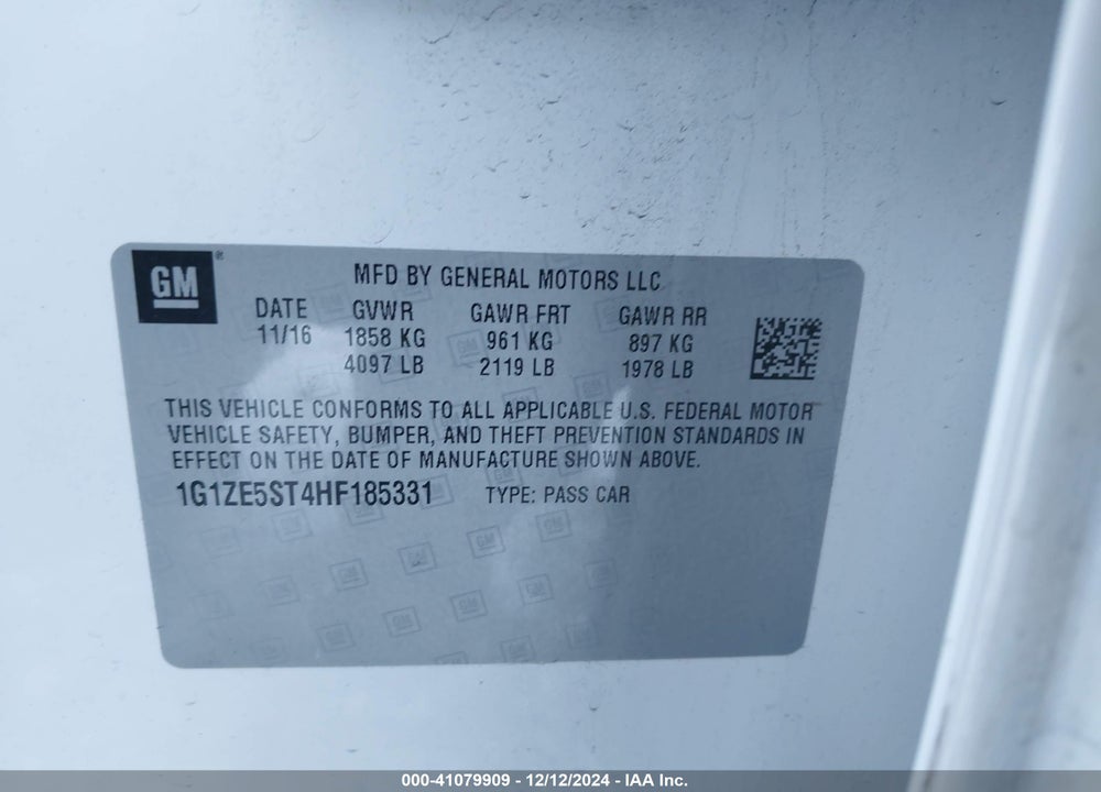 2017 CHEVROLET MALIBU VIN: 1G1ZE5ST4HF185331