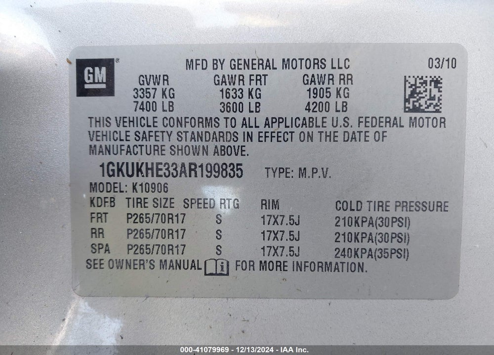 2010 GMC YUKON XL 1500 SLE VIN: 1GKUKHE33AR199835