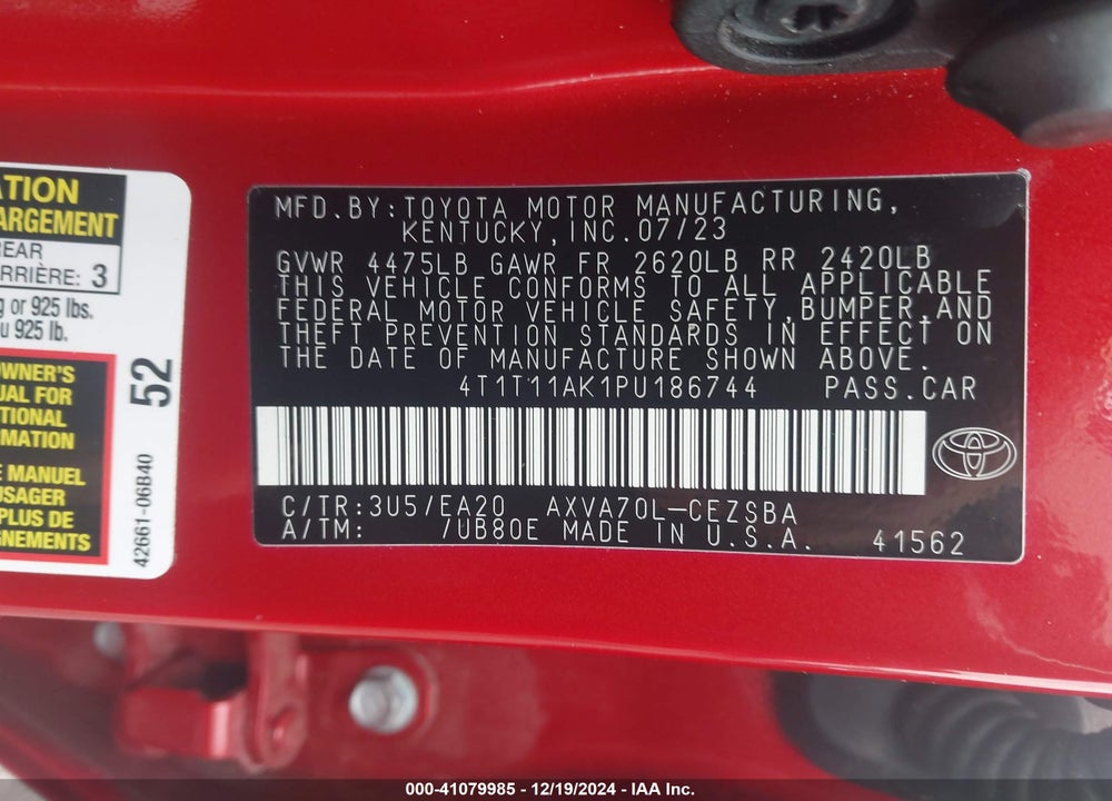 2023 TOYOTA CAMRY SE VIN: 4T1T11AK1PU186744