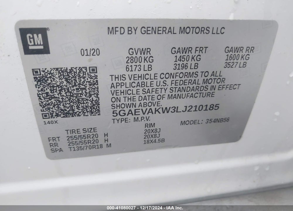 2020 BUICK ENCLAVE AWD ESSENCE VIN: 5GAEVAKW3LJ210185
